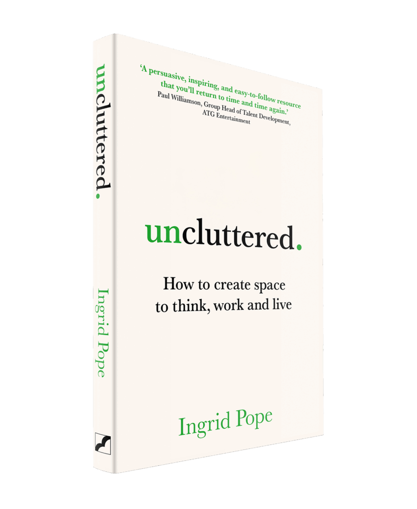 3D image of cover of new book by Ingrid Pope titled "Uncluttered"