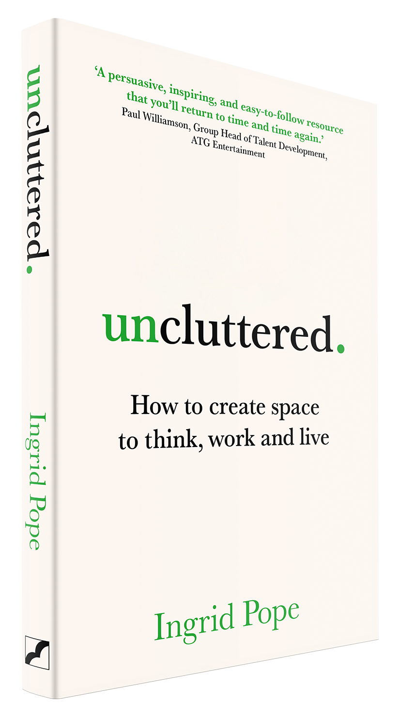 3D image of cover of book by Ingrid Pope titled "Uncluttered"