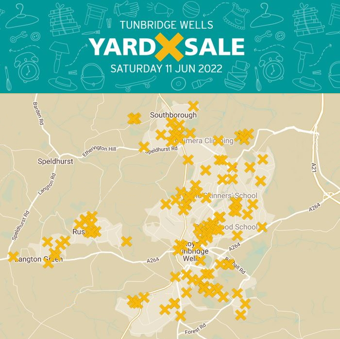Map of stall registrations for the Tunbridge Wells town-wide yard sales in 2022