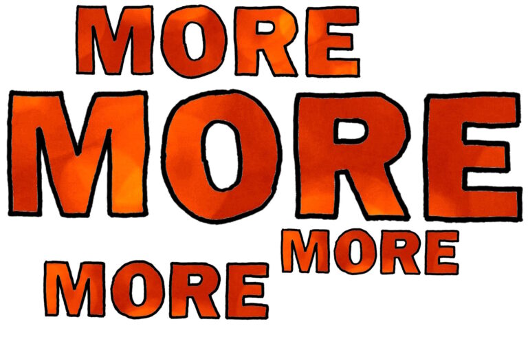 black line drawing of the word "more" filled in red